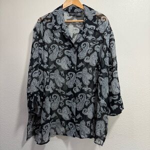 Black & White Paisley Sheer Blouse by George Woman - Size 26W/28W